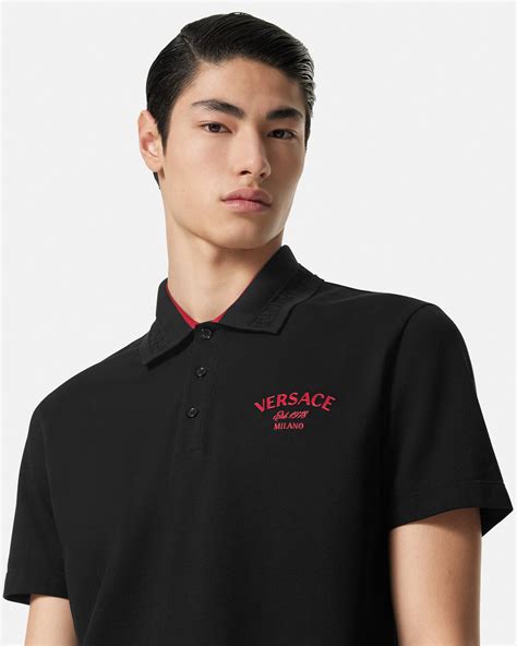 shirt with stamp inside tag italy versace|Embroidered Versace Milano Stamp Polo Shirt.